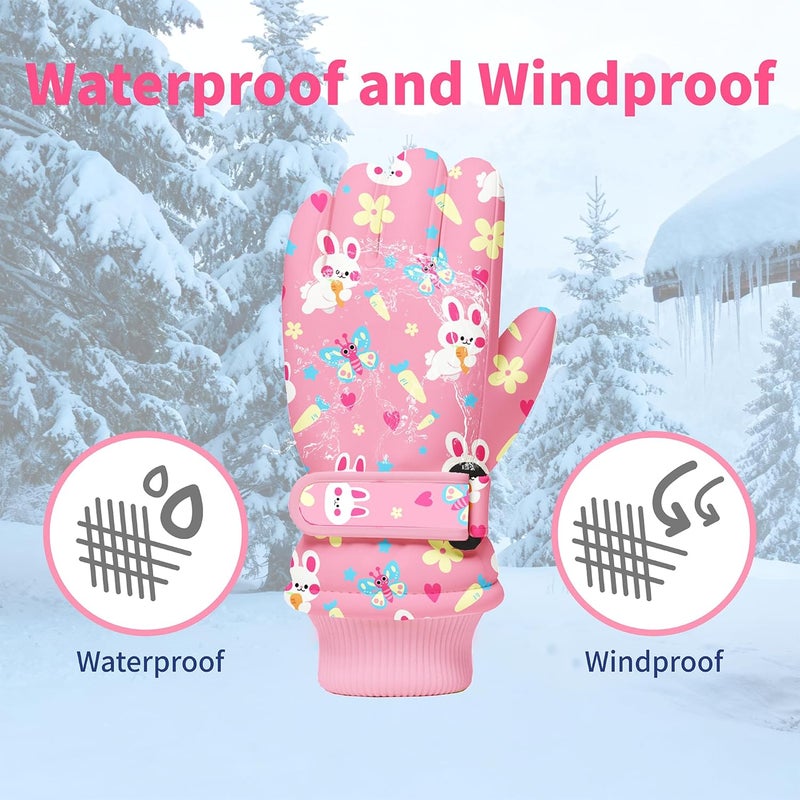 WRTMBOIF Kids Winter Snow Ski Gloves, Waterproof Cold Weather Insulated Outdoor Snowboard Gloves for Toddler Girls 3-11Y - Image 5